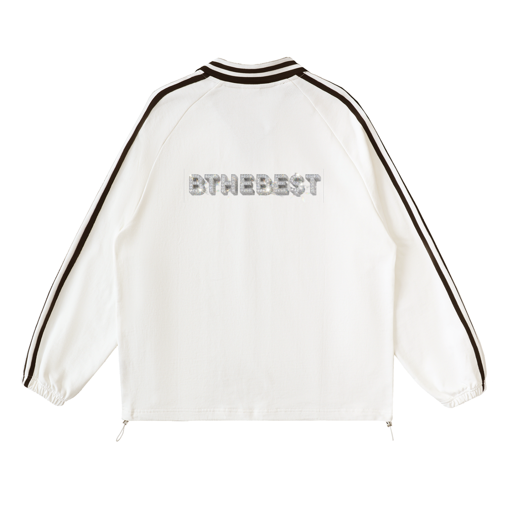Contrast Striped Lapel Collar Sweatshirt