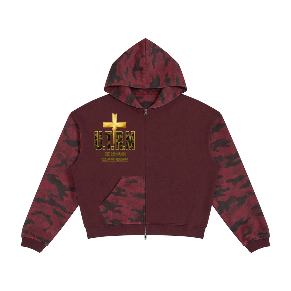 Unisex Colorblock Camo Full Zip Boxy Hoodie