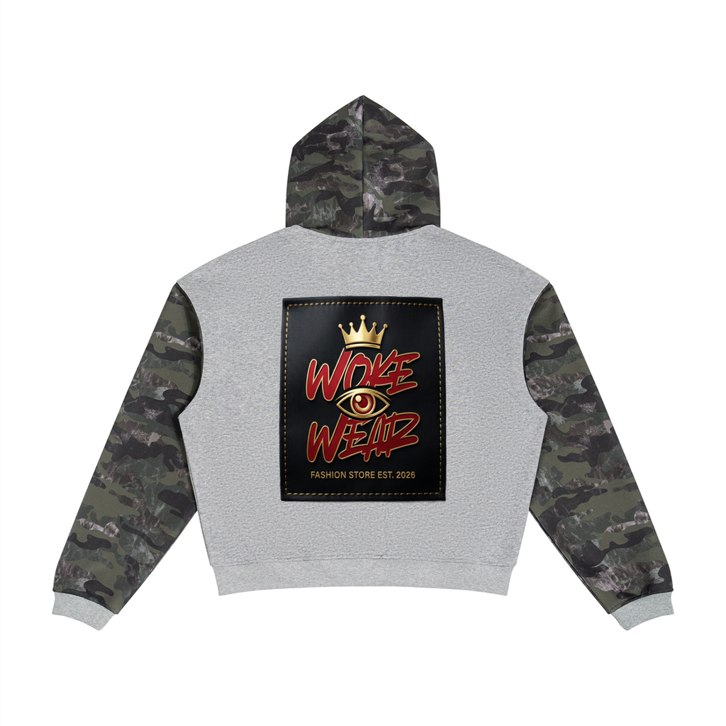 Unisex Colorblock Camo Full Zip Boxy Hoodie