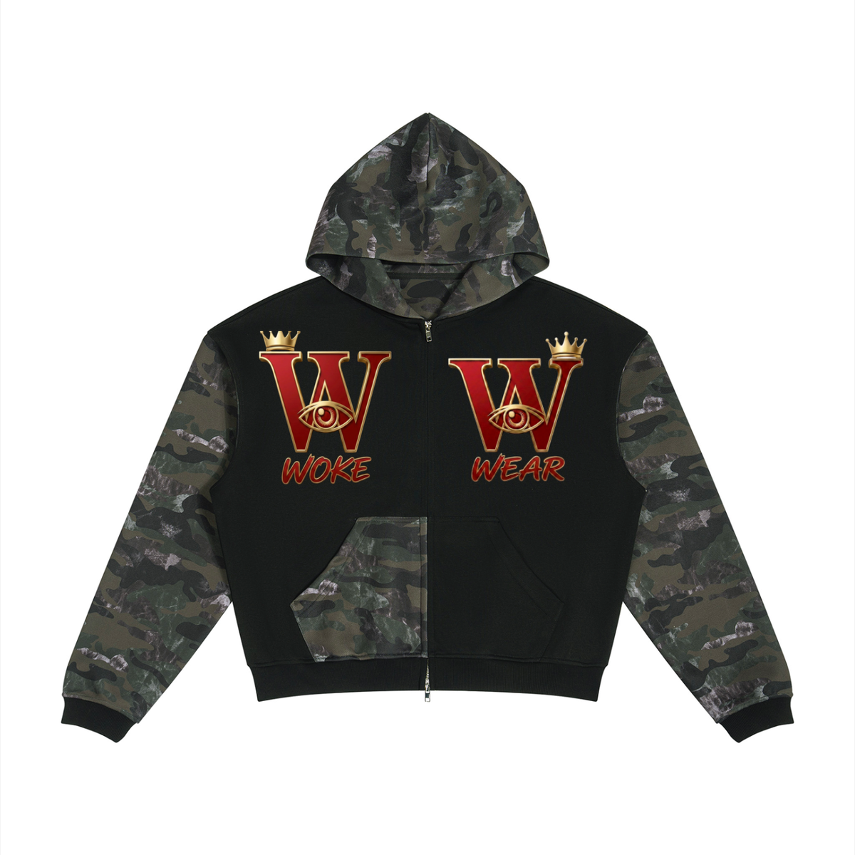 Unisex Colorblock Camo Full Zip Boxy Hoodie