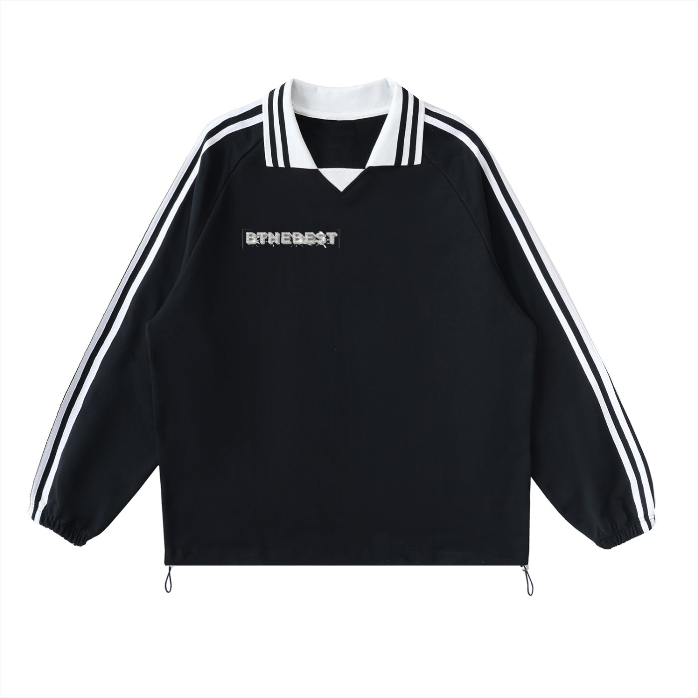 Contrast Striped Lapel Collar Sweatshirt