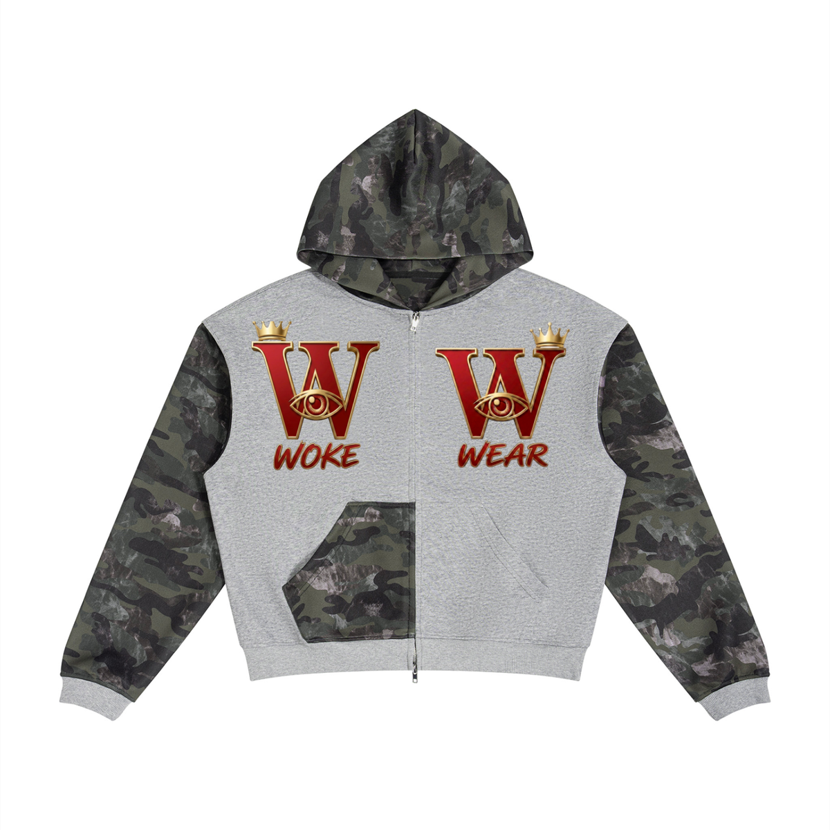Unisex Colorblock Camo Full Zip Boxy Hoodie