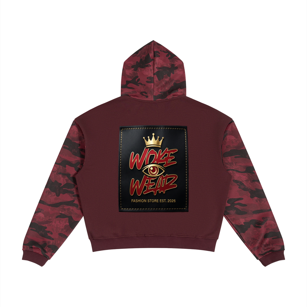 Unisex Colorblock Camo Full Zip Boxy Hoodie