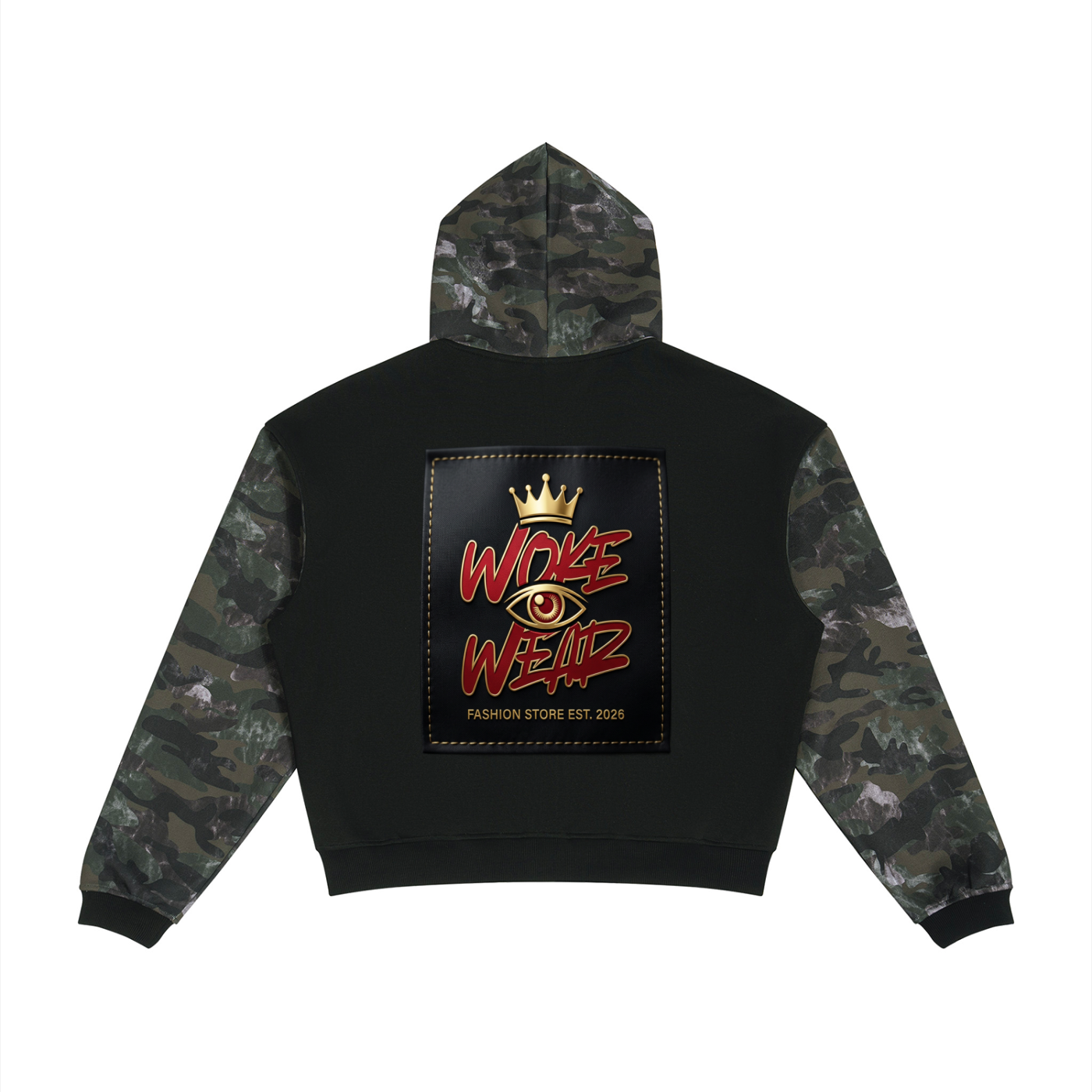 Unisex Colorblock Camo Full Zip Boxy Hoodie