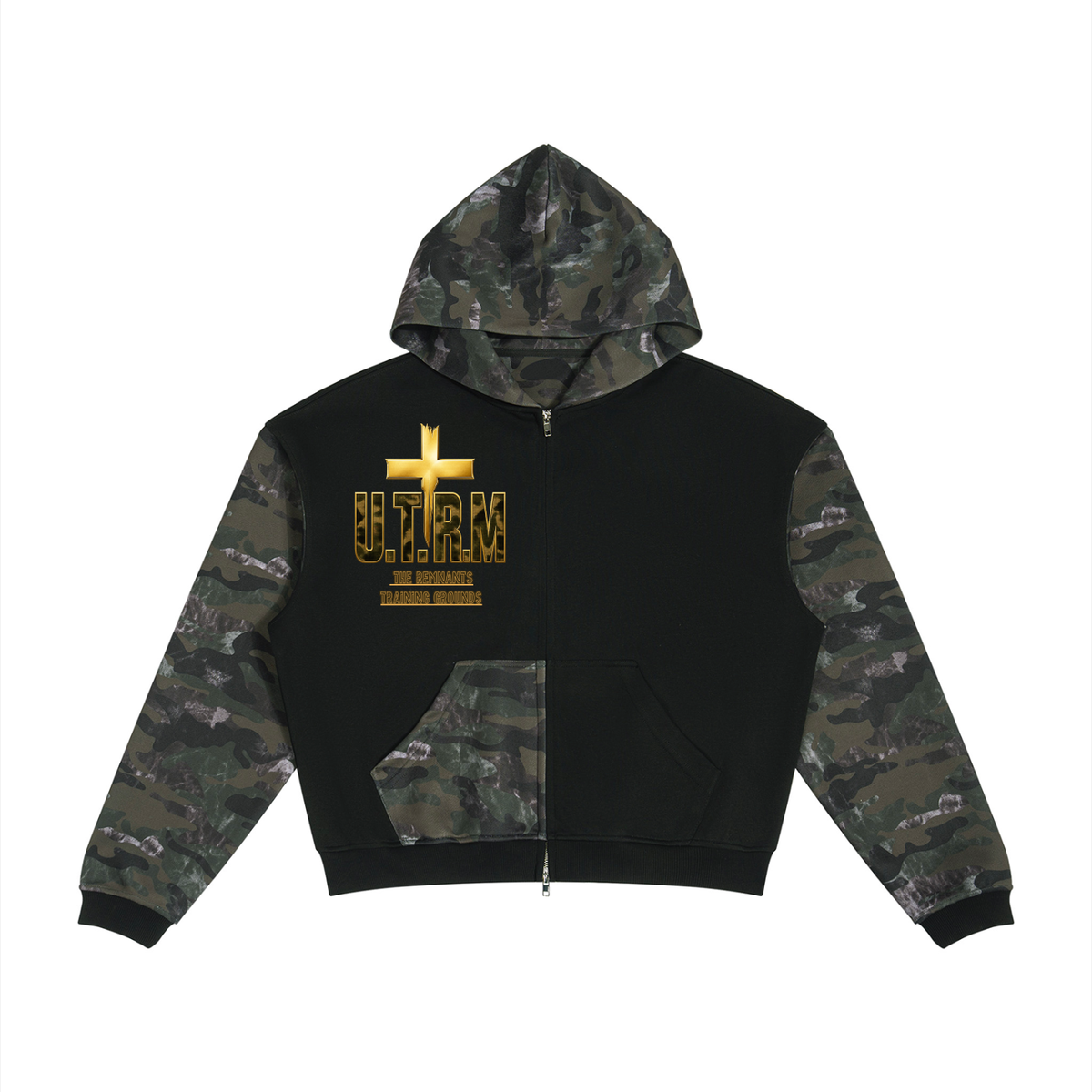 Unisex Colorblock Camo Full Zip Boxy Hoodie
