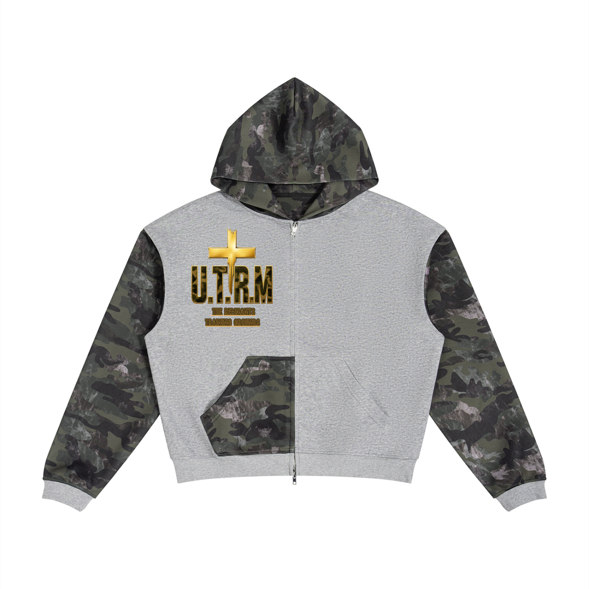 Unisex Colorblock Camo Full Zip Boxy Hoodie